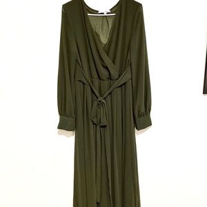 Olive green floor length chiffon top dress